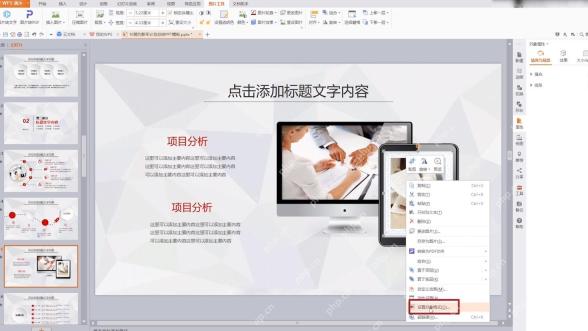 WPS 演示右键选择设置对象格式入口