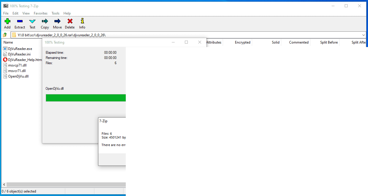 7-Zip 测试窗口已经显示没有错误,证明回源拿完整文件后要先重测,再继续解压。