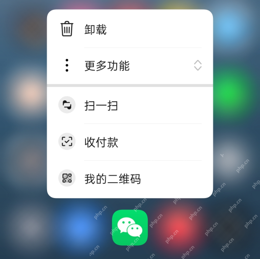 iPhone微信快捷菜单中的收付款入口