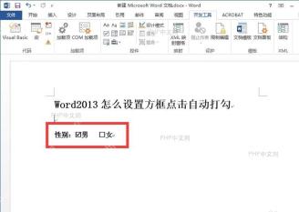 Word 复选框被单击后显示勾选状态