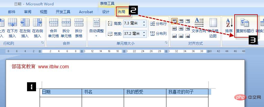 How to set the word table title to be included on every page