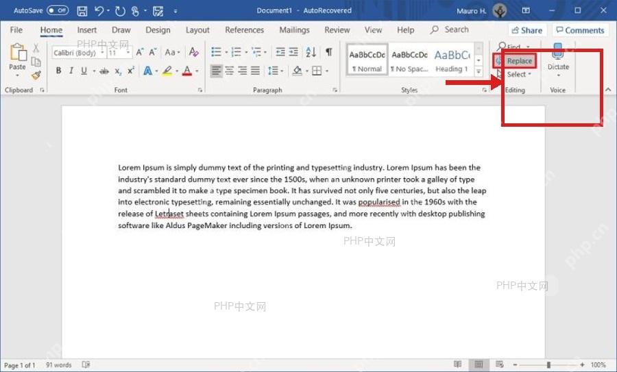 第一步打开替换入口的 Word 界面