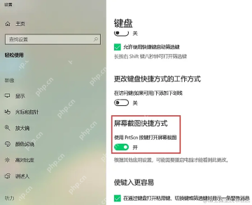 Win10 键盘设置中使用 PrtScn 按钮打开屏幕截图已开启