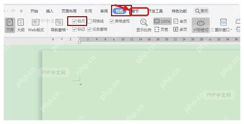 Word 视图选项卡中勾选标尺用于设置制表位