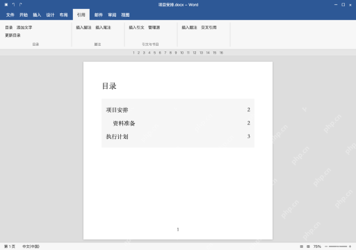 模拟 Microsoft Word 简体中文桌面版完整界面：生成自动目录，再核对整份文件