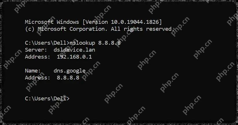 Windows 11 用 nslookup 交叉验证 PTR 结果的真实界面截图