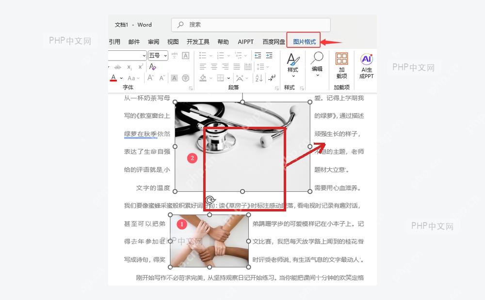 Word 文档中图片被选中并显示控制点,服务于选中图片步骤