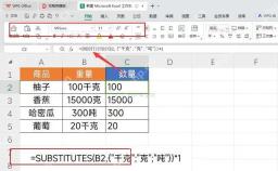 WPS 表格用 SUBSTITUTES 删除千克克吨单位并得到数字