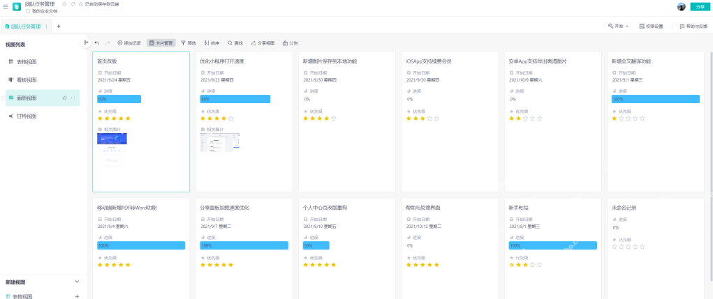 WPS任务管理画册视图卡片样式