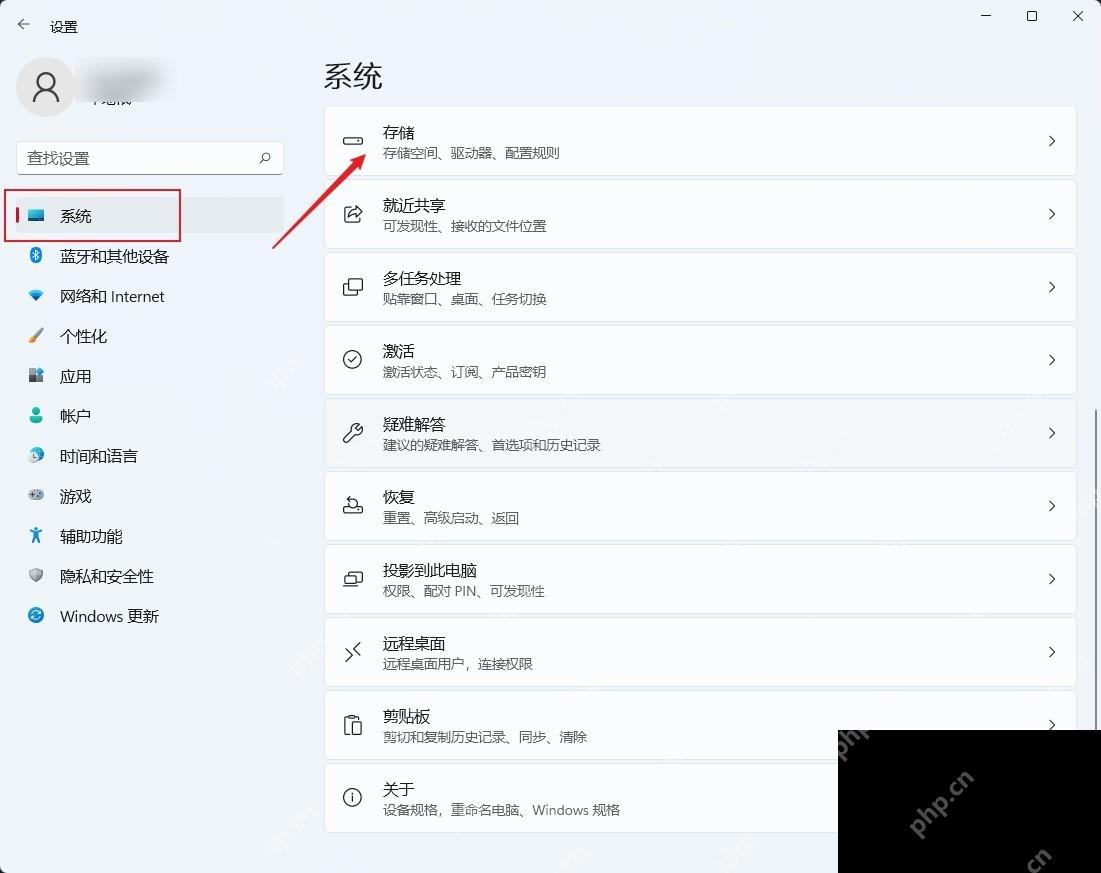 Win11 设置系统页面进入存储