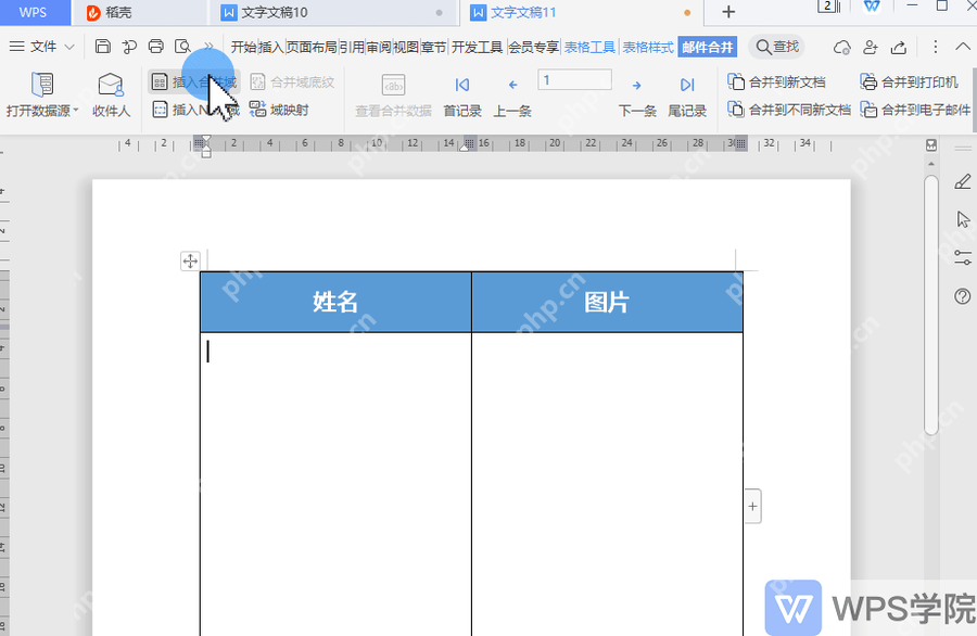 WPS文字邮件合并插入合并域窗口
