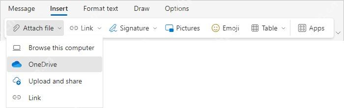 Outlook附加文件菜单中的OneDrive入口