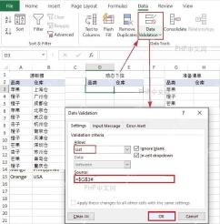 Excel 数据验证窗口:来源位置填写 =$G$3#,红框标出来源框和确定按钮