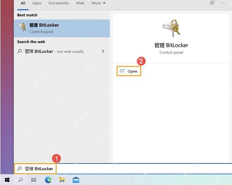 Windows 10 搜索管理 BitLocker 入口