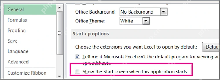 Office 启动选项中取消 Show the Start screen 以关闭模板推荐