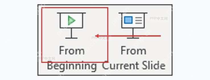 PowerPoint 幻灯片放映选项卡中从头开始按钮