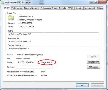 用 Process Explorer 复核映像类型