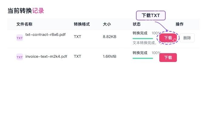 下载转换后的TXT文件