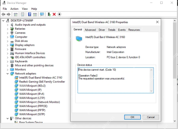 Win10 设备管理器网卡属性显示 This device cannot start Code 10