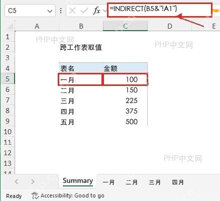 Excel 用 INDIRECT 按表名跨工作表引用单元格