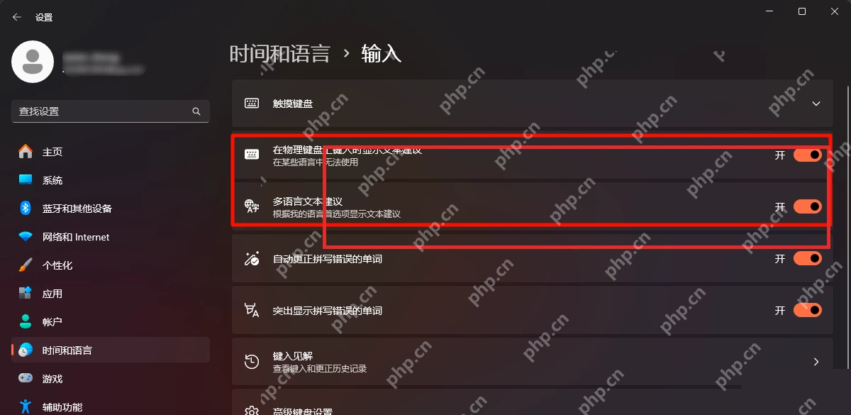 Windows 11 输入页面显示文本建议和多语言文本建议
