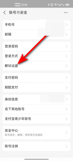 支付宝账号与安全页面中的解锁设置入口_支付宝怎么设置手势密码_支付宝手势解锁设置步骤 - php中文网