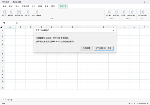 模拟 WPS 表格完整窗口：VBA 先核对使用权，再写对应过程