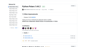 Polars 官方 GitHub Releases 展示 Python Polars 1.44.2 最新补丁版本