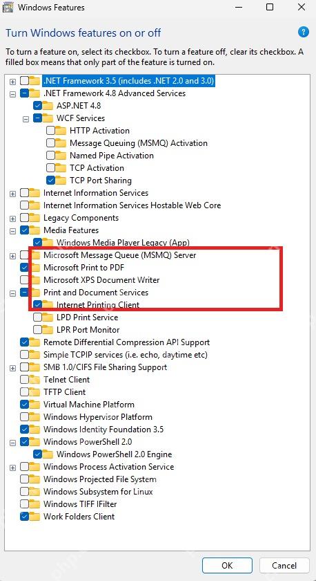 Win11 Windows 功能窗口勾选 Media Features 和 Windows Media Player Legacy