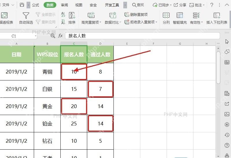 WPS表格中标出C2、D3、C4、D5四个不规则求和单元格