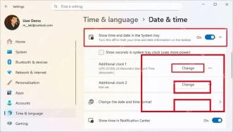 Win11 日期和时间页面的附加时钟入口位置。