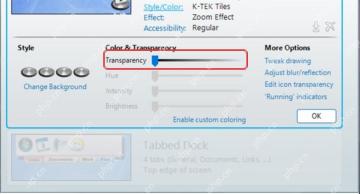 ObjectDock Windows Style Color 页面中的 Transparency 透明度滑块