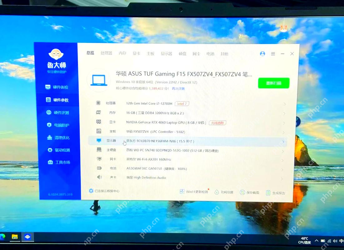 Windows 中文鲁大师总览页显示处理器 内存 显卡和网卡信息，证明更新显卡驱动前要先确认当前显卡型号。