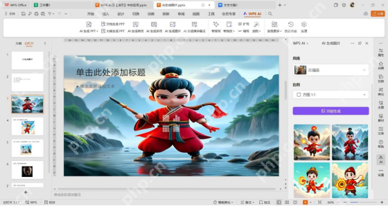 WPS AI 面板中继续选择生成图片并准备插入幻灯片