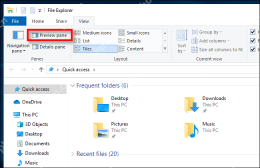 Win10 文件资源管理器 View 选项卡中 Preview pane 按钮被框出