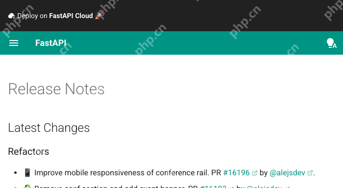 FastAPI 官方 Release Notes 页面展示 Latest Changes 和发布说明入口