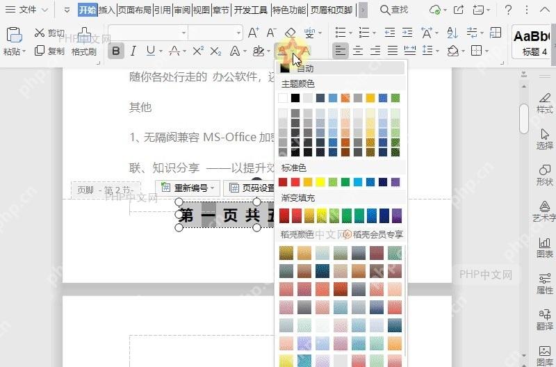 修改文档页码字体的大小和效果设置效果