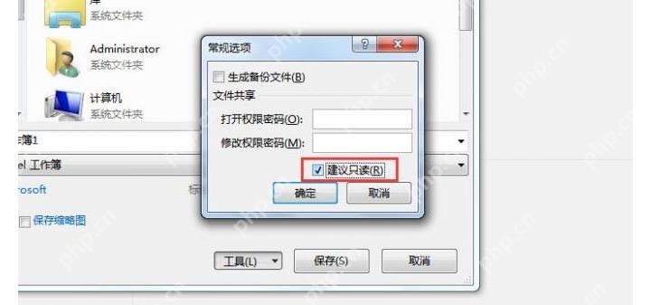 Excel 常规选项中勾选建议只读