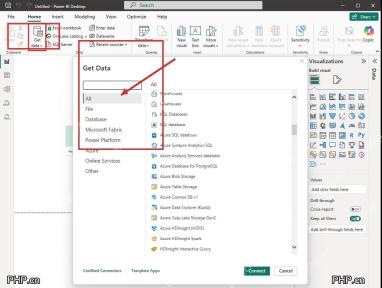 Power BI Desktop 中获取数据并选择数据源