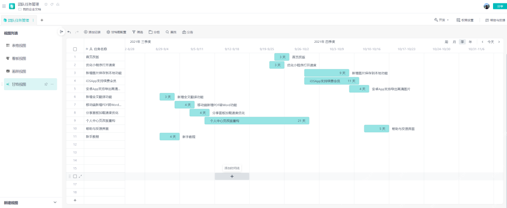 WPS任务管理甘特视图