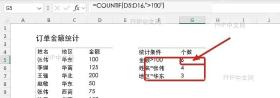 Excel COUNTIF统计金额大于100后返回个数6