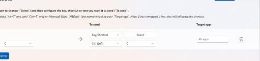 Win11 PowerToys Remap shortcuts 窗口下方 Target app 字段限制应用范围