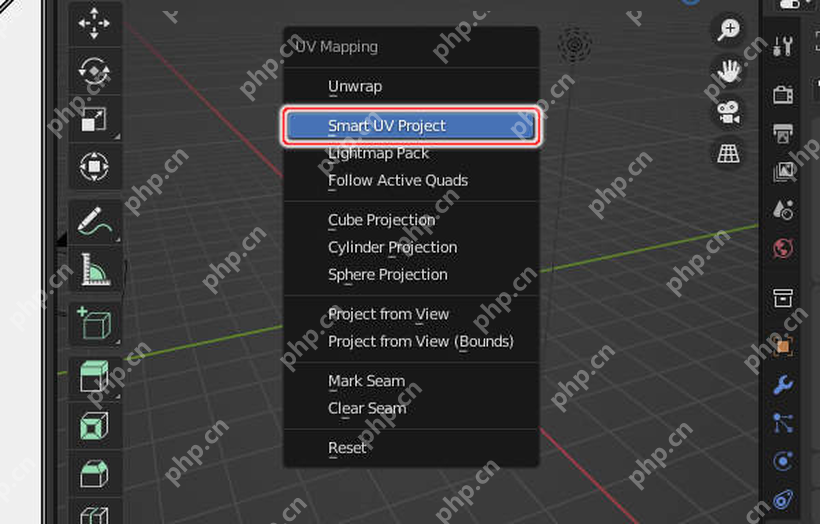 Blender UV Mapping 菜单中 Smart UV Project 被高亮