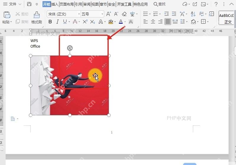 WPS文字文档中选中需要压缩的图片并出现控制点