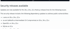 Node.js 官方 2026 年 10 月安全更新正文中的维护分支和依赖更新