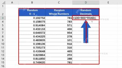 Excel 单元格输入 =100+900*RAND(),用 RAND 生成指定范围随机小数的步骤图