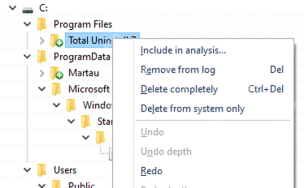 Total Uninstall Windows Detected changes 右键菜单中的 Remove from log。