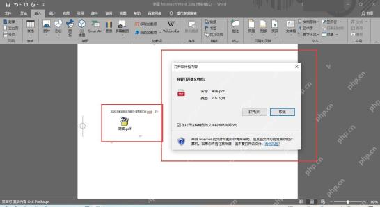 Word文档中PDF对象插入后的打开提示