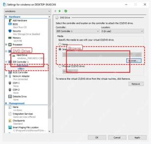 Hyper-V 设置中选择 Image file 并点击 Browse