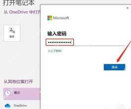 OneNote登录Microsoft账号后输入密码并完成登录